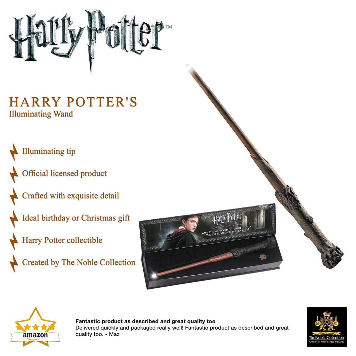 The Noble Collection Harry Potter Illuminating Wand – packaging and label