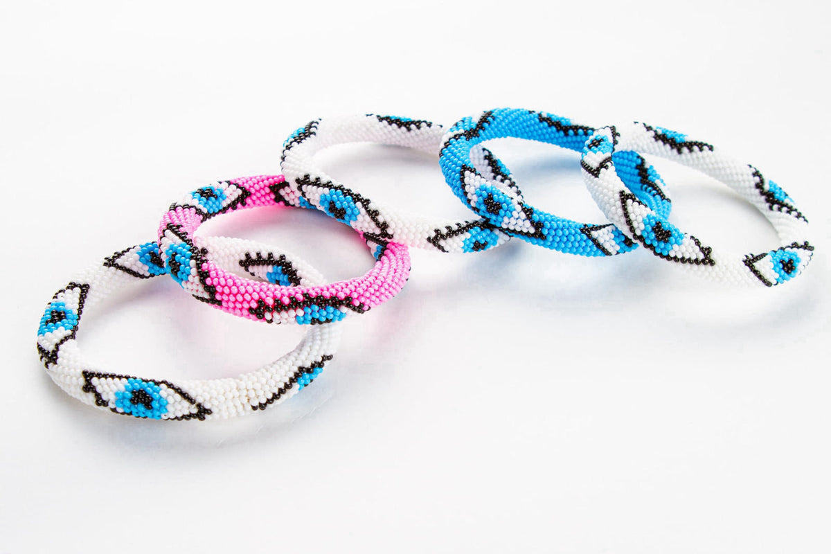 NAZ COLLECTION Evil Eye Protection Bangle Bracelet, Bohemian Stackable Beaded Bracelets, Handmade Multicolor Bohemian St