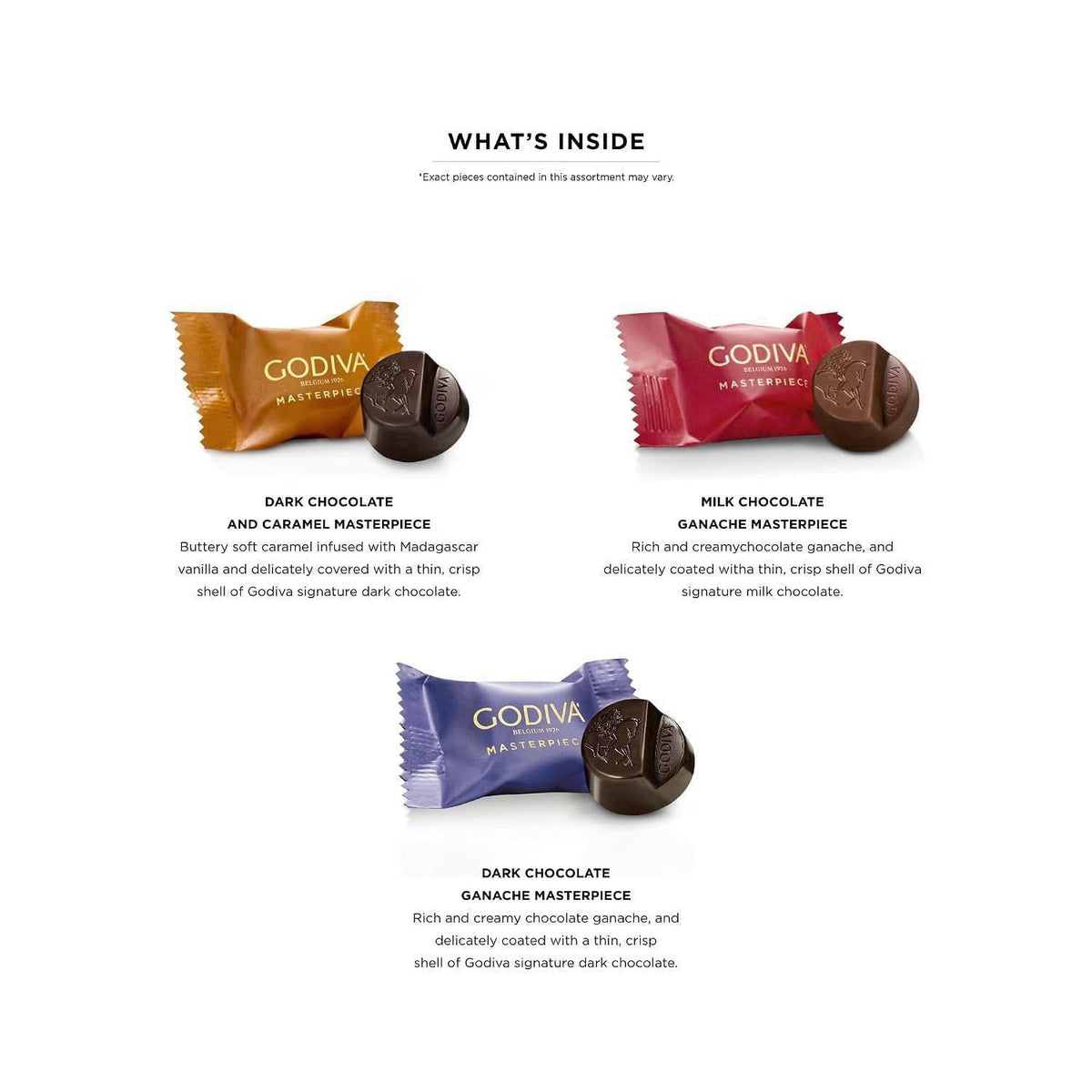 4.9 4.9 out of 5 stars GODIVA Masterpiece Milk and Dark Chocolate Holiday Gift Bag, Set of 6 Bags – packaging and label