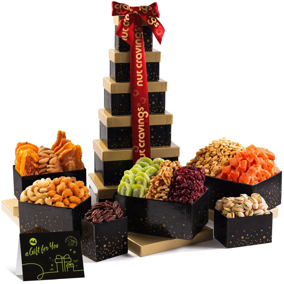 NUT CRAVINGS Halloween Dried Fruit & Nuts Black Gift Tower, 12 Assortments – product photo (Fruit &amp; Nut Gifts)