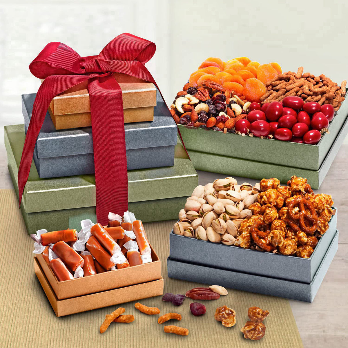A Gift Inside Dried Fruit & Snack Gift Basket – Gourmet Assortment of Dried Apricots, Nuts, Chocolate Cherries, Trail Mi