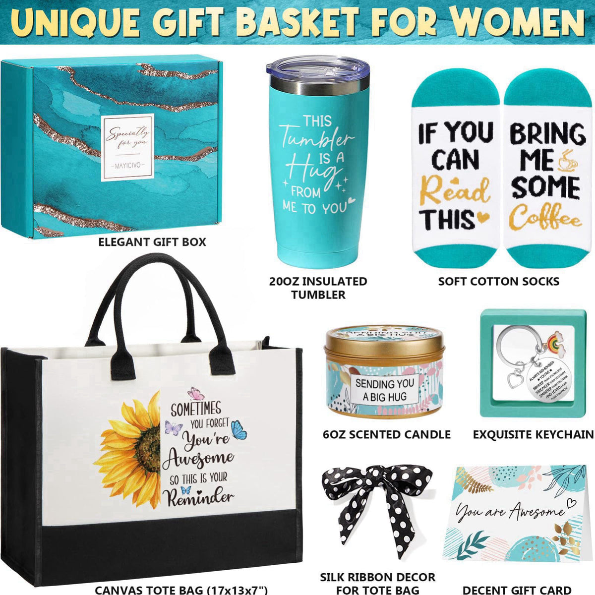 MAYICIVO Birthday Gifts Get Well Soon Gifts for Women, Thank You Gift Set for Women – packaging and label