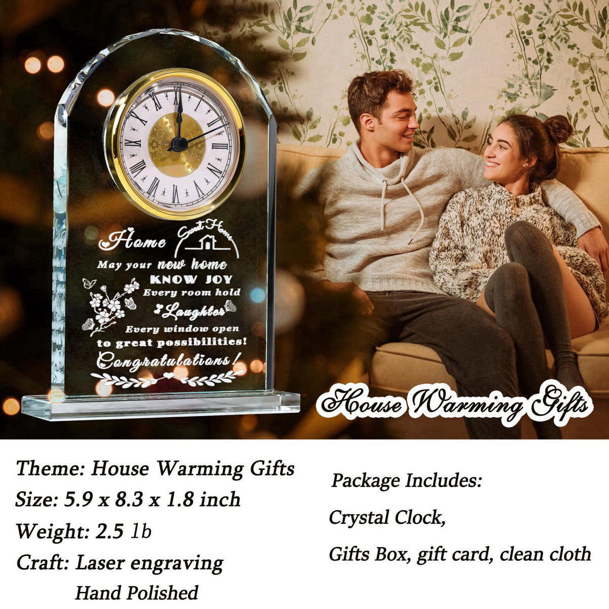 Qianwei House Warming Gifts New Home - Crystal Clock Gifts for Home Decor - Best Unique Housewarming Decor Ideas for New