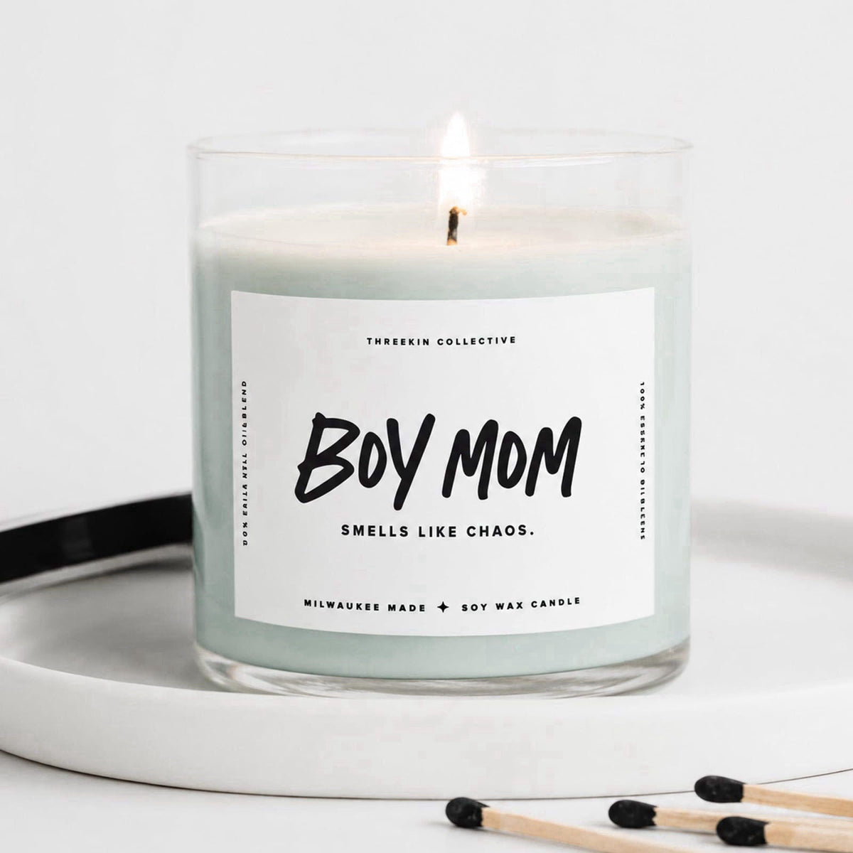 ThreeKin Collective ThreeKin Scented Candles for Boy Mom, Natural Soy Wax Candles for Home, Relaxing Aromatherapy for Mo