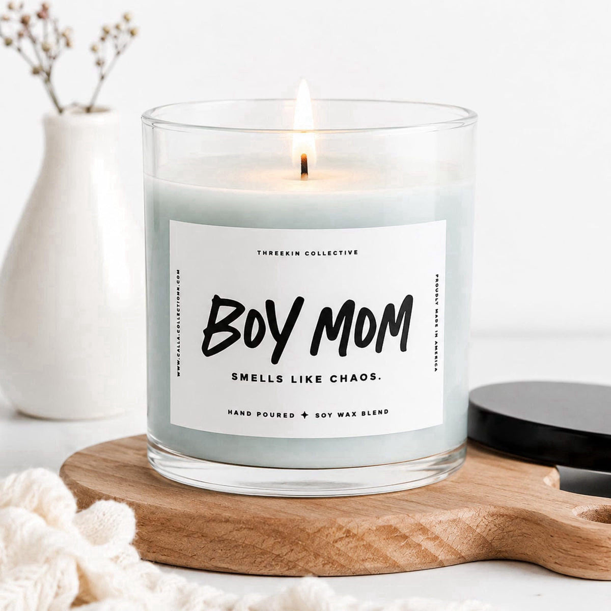ThreeKin Collective ThreeKin Scented Candles for Boy Mom, Natural Soy Wax Candles for Home, Relaxing Aromatherapy for Mo