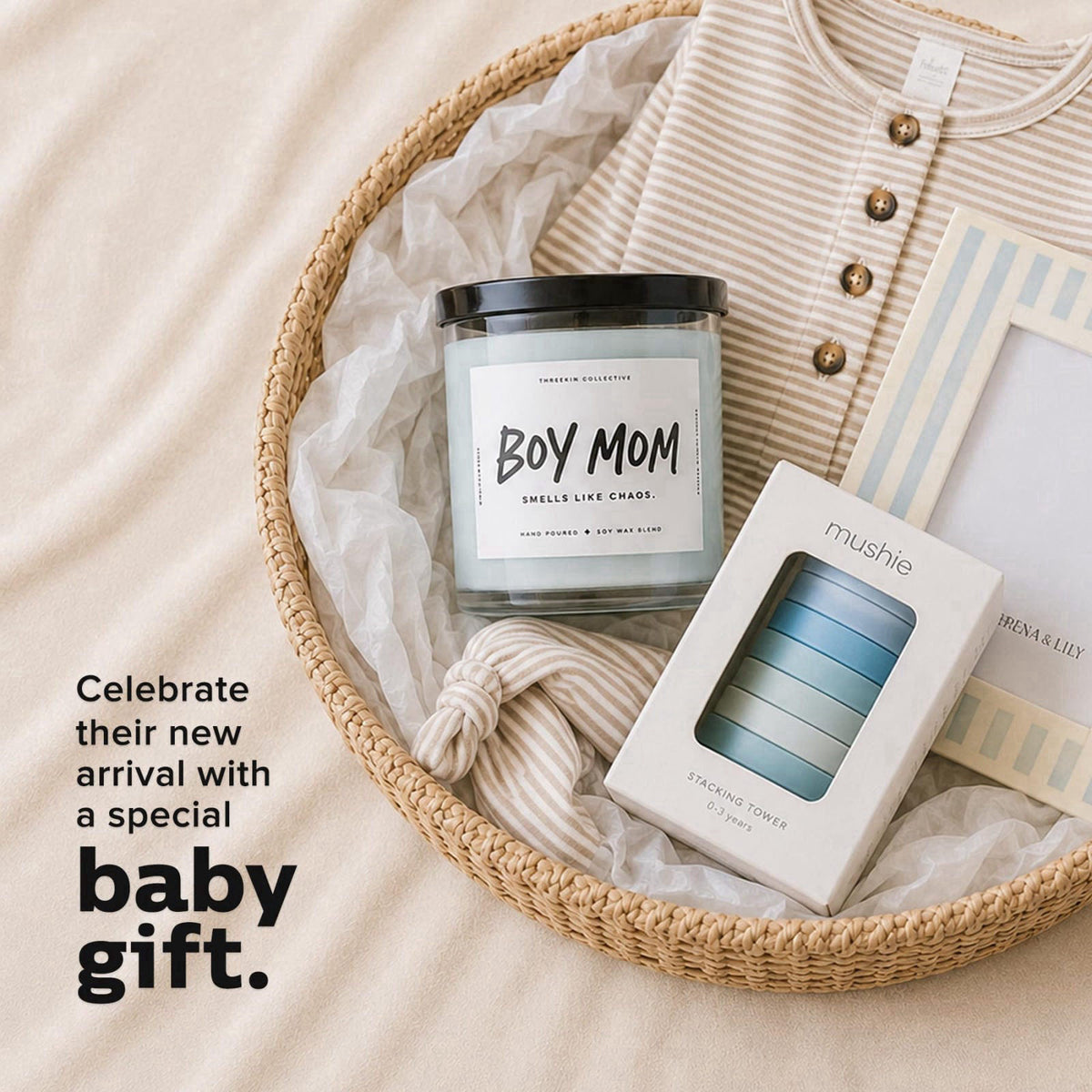 ThreeKin Collective ThreeKin Scented Candles for Boy Mom, Natural Soy Wax Candles for Home, Relaxing Aromatherapy for Mo