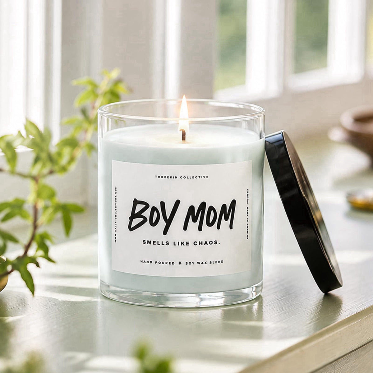 ThreeKin Collective ThreeKin Scented Candles for Boy Mom, Natural Soy Wax Candles for Home, Relaxing Aromatherapy for Mo