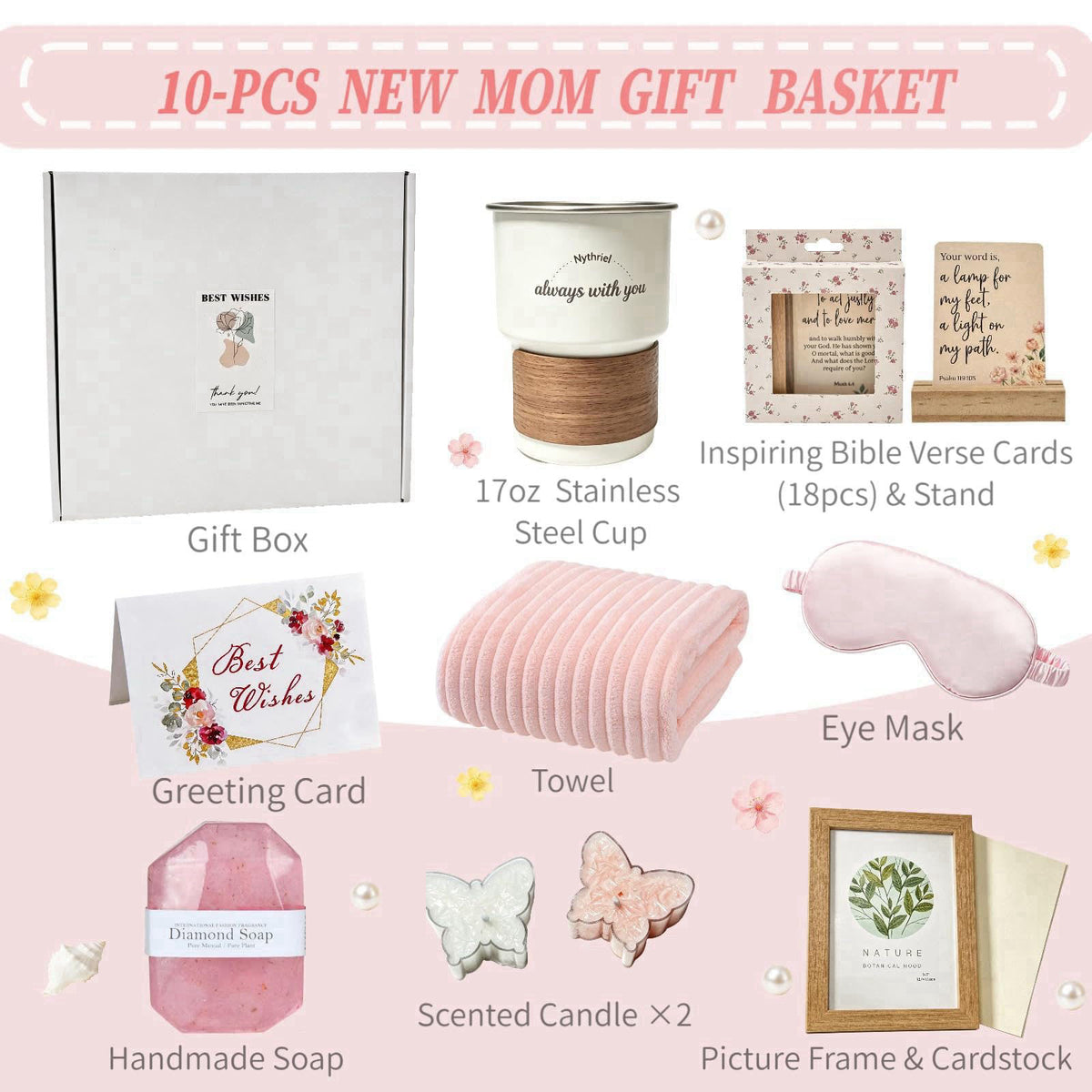 Nythriel Christian New Mom Gift Baskets, Birthday Gift Box Ideas for Women, Mom, Her, Mothers, Girl, Get Well Soon Gift 