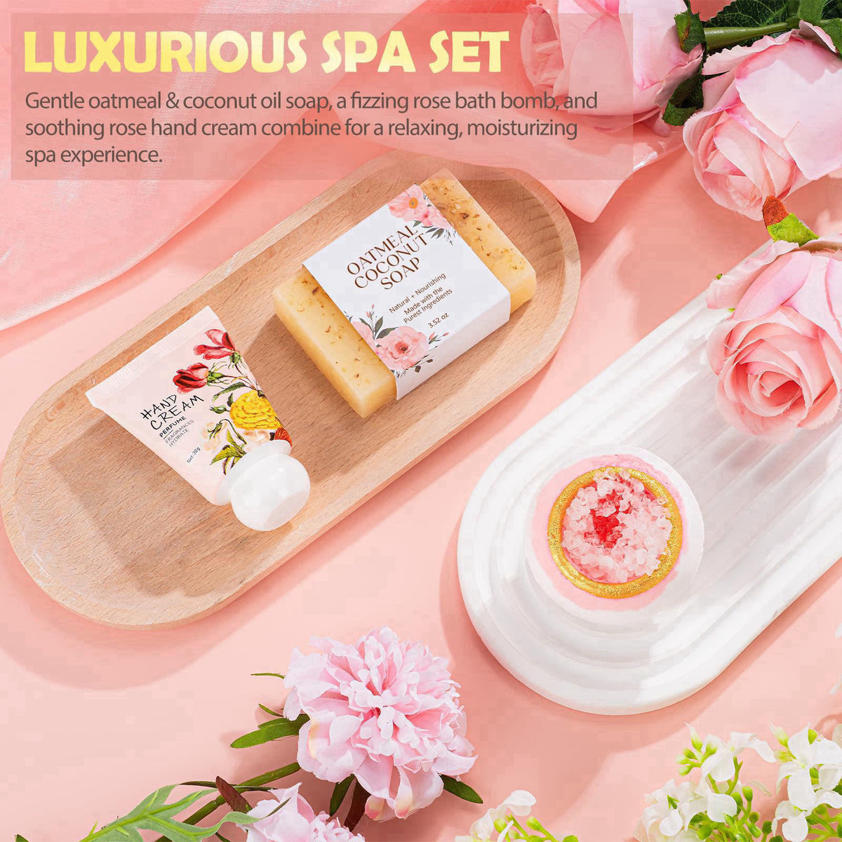 Suhctuptx Gifts for Women, 9pcs Happy Birthday Gifts for Women, Christmas Ideas Mothers Day Gift Baskets Unique Rose Sel