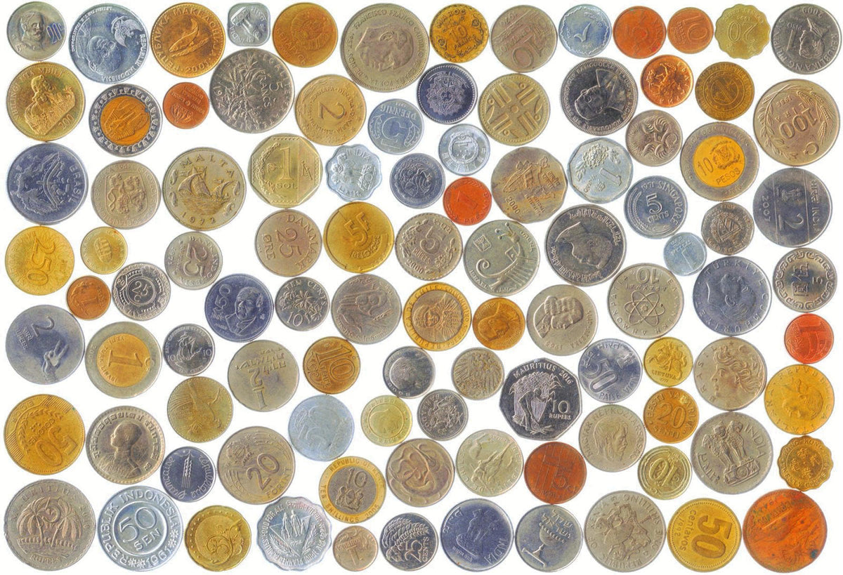 HOBBY OF KINGS 20 Different Coins from Unique Countries Around The World Including A Coin Bag Small Purse! – full view