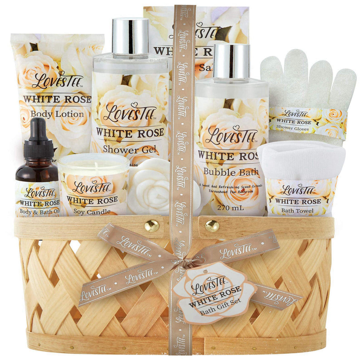 LOVESTEE Christmas Gifts Bath & Body Spa Gift Basket for Women, Best Gift for Mother's Day & Birthday, White Rose Set Bo