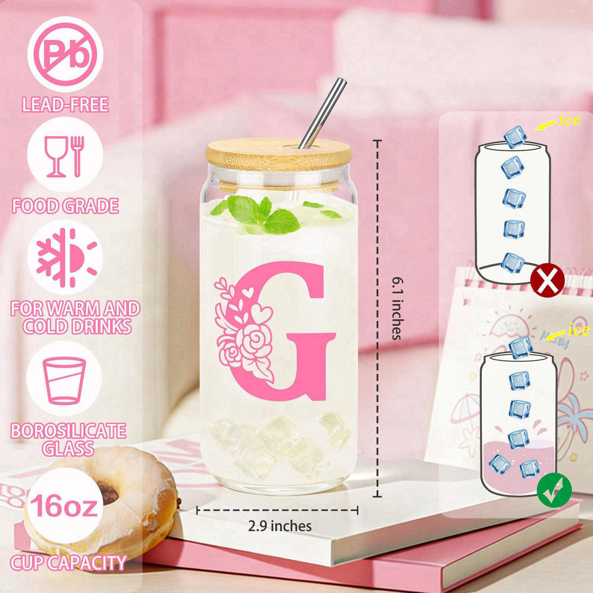 GQDECOR Personalized Monogrammed Customized Pink Birthday Gifts for Women, Initial G Birthday Gift Basket for Women Moth