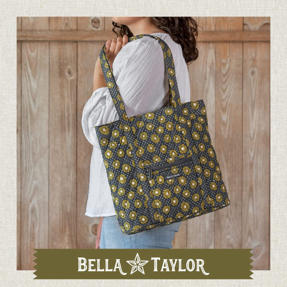 Bella Taylor Large Tote, Quilted Shoulder Bag for Women – close-up detail