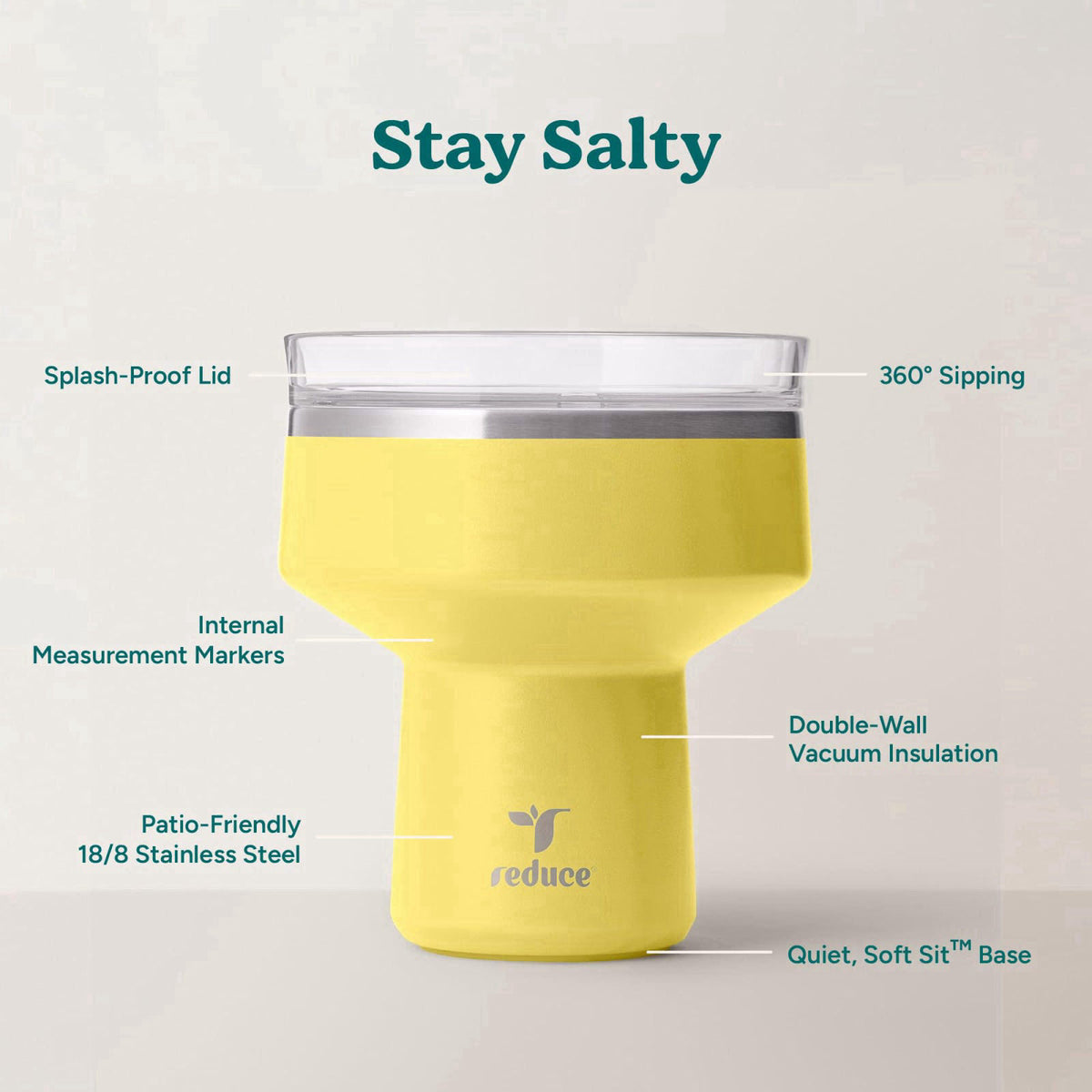 REDUCE Saltini 16oz Margarita Tumbler - Insulated Cocktail Glass with Lid – close-up detail