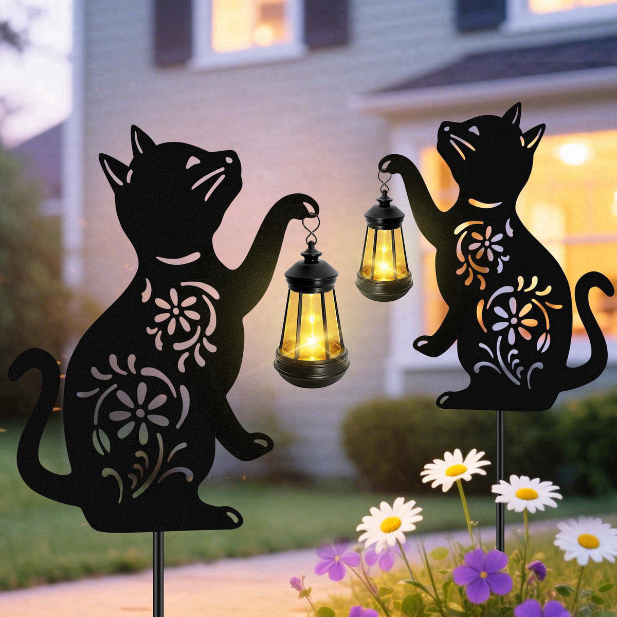 yulloyello Solar Cat Hanging Lantern Outdoor, 2 Pack Black Cat Solar Lights, Cat Lover Gifts for Women Mom Grandma Birth