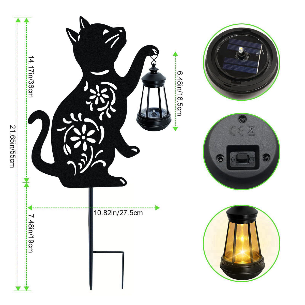 yulloyello Solar Cat Hanging Lantern Outdoor, 2 Pack Black Cat Solar Lights, Cat Lover Gifts for Women Mom Grandma Birth
