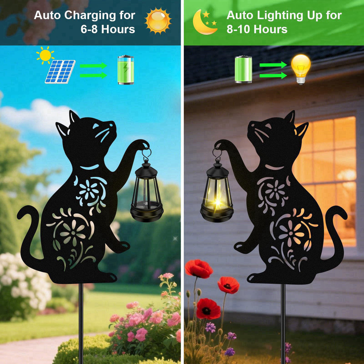 yulloyello Solar Cat Hanging Lantern Outdoor, 2 Pack Black Cat Solar Lights, Cat Lover Gifts for Women Mom Grandma Birth