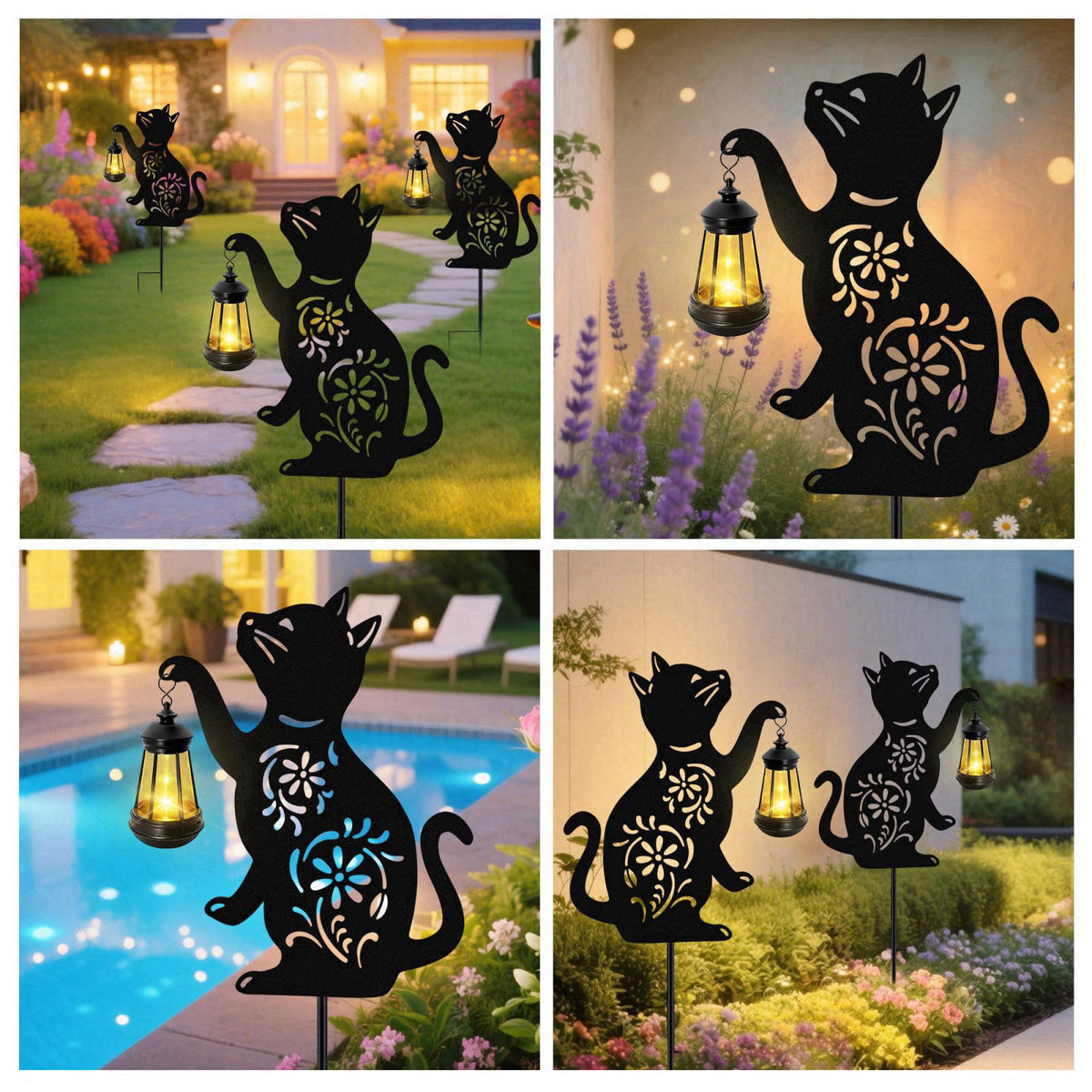 yulloyello Solar Cat Hanging Lantern Outdoor, 2 Pack Black Cat Solar Lights, Cat Lover Gifts for Women Mom Grandma Birth