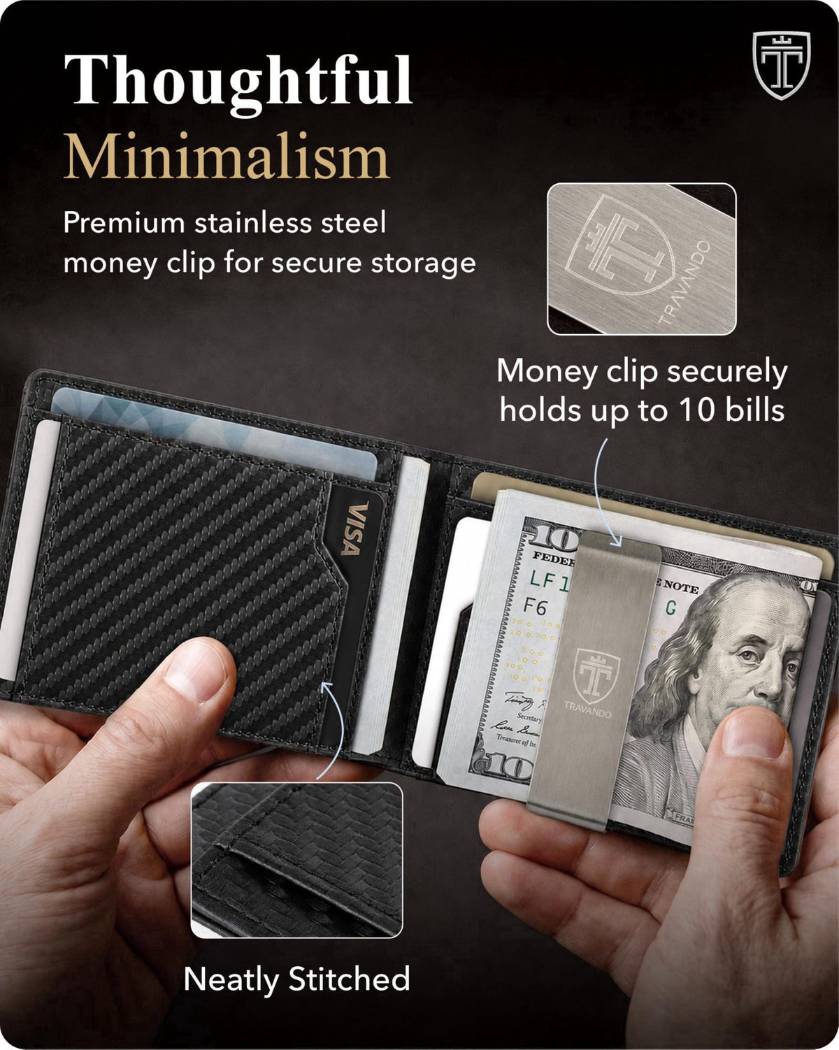 TRAVANDO Money Clip Wallet with AirTag Pocket - RFID Protected Wallet for Men for 11 Cards - including Gift Box – full v