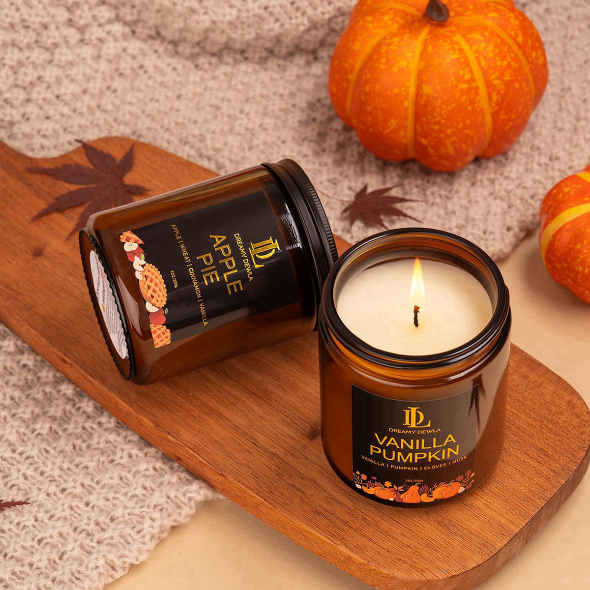 DL DREAMY DEWLA Fall Candles Set for Home Scented, 4 Pack 28oz, Soy Wax – alternate angle
