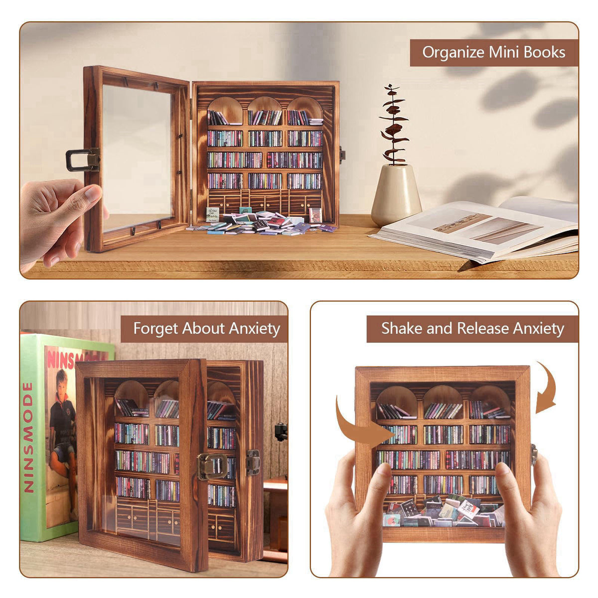 WifePro Anxiety Bookshelf – Mini Books Display for Stress Relief and Fun Decor, Perfect Decorative Miniature Library for