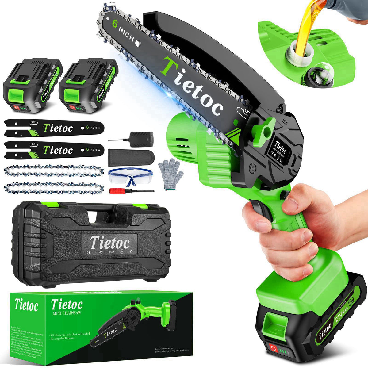 Tietoc Mini Chainsaw 6-Inch with 2 Batteries, Electric Saw, Stocking Stuffers Christmas Birthday Gifts Present for Men D