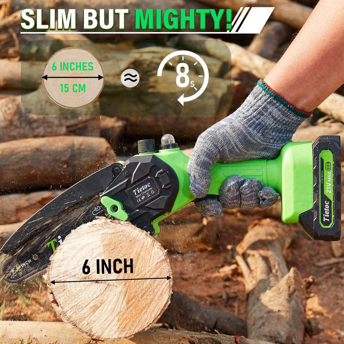 Tietoc Mini Chainsaw 6-Inch with 2 Batteries, Electric Saw, Stocking Stuffers Christmas Birthday Gifts Present for Men D