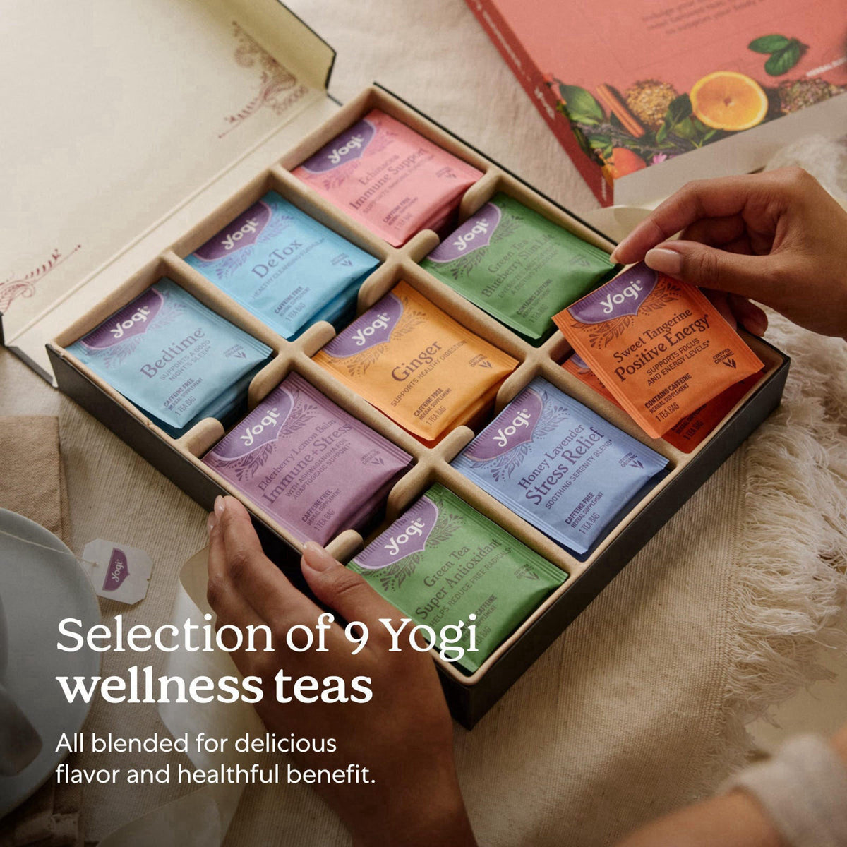 4.8 4.8 out of 5 stars Yogi Favorites Gift Box, 45 Tea Bags (5 Bags per Flavor) – alternate angle