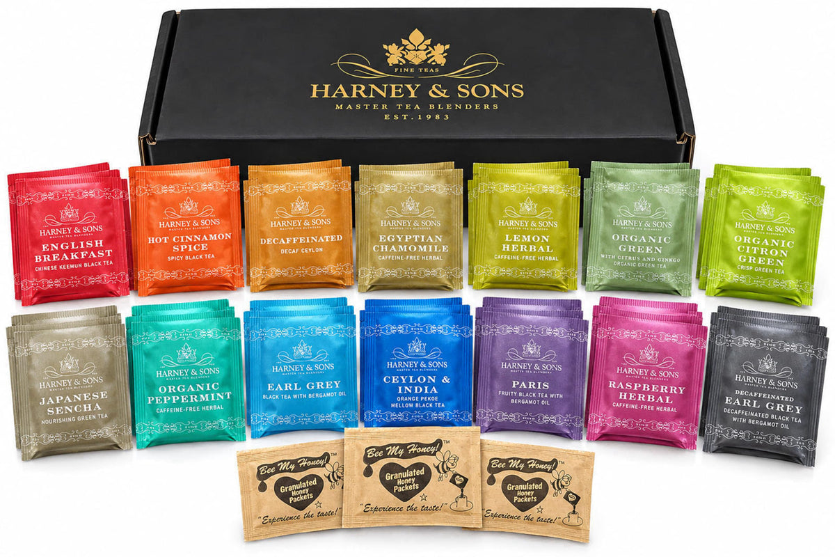 Harney & Sons Assorted Tea Bag Sampler 70 Count Bundle Great for Birthday, Hostess and Co-worker Gifts – packaging and l