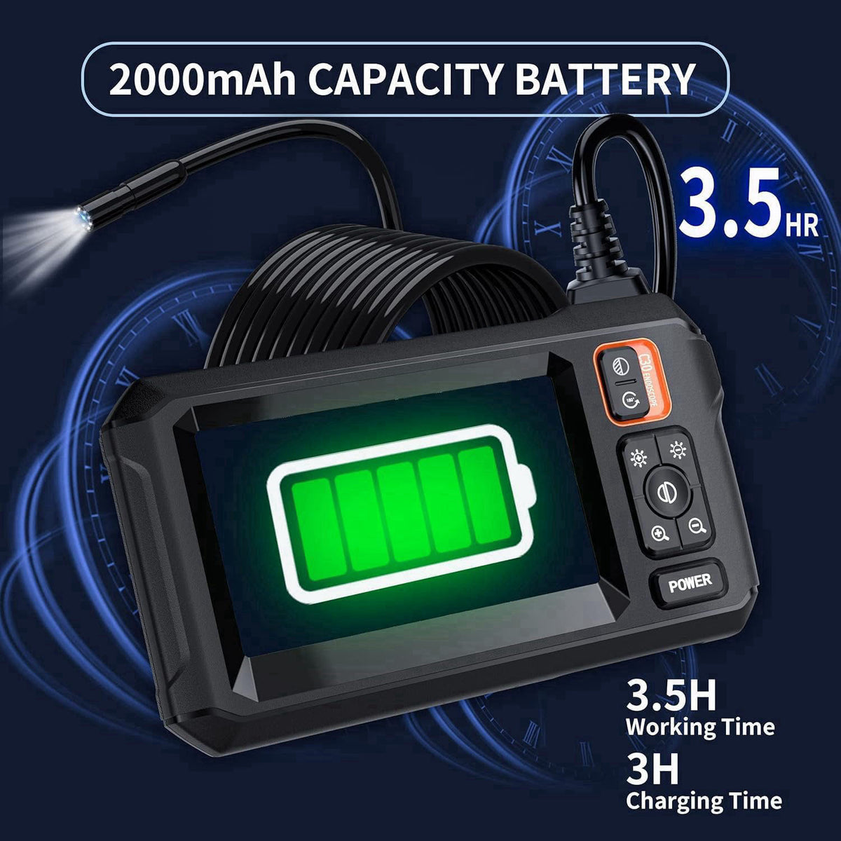 Daxiongmao Endoscope Camera with Light, 1080P HD Borescope – close-up detail in Blakc