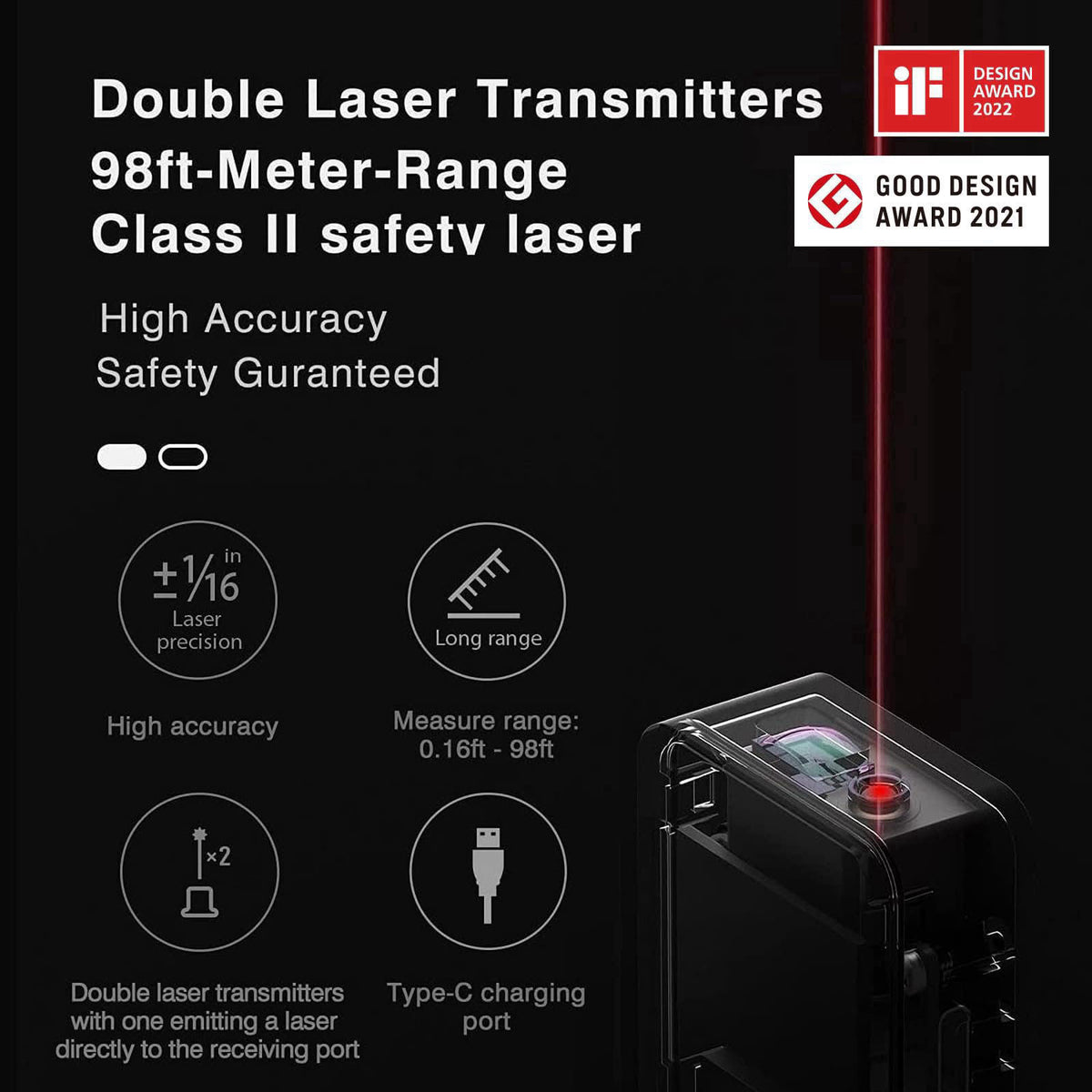 HOTO Pocket-Size Laser Measuring Tool, Gadget Birthday Gift for Men & Women – full view