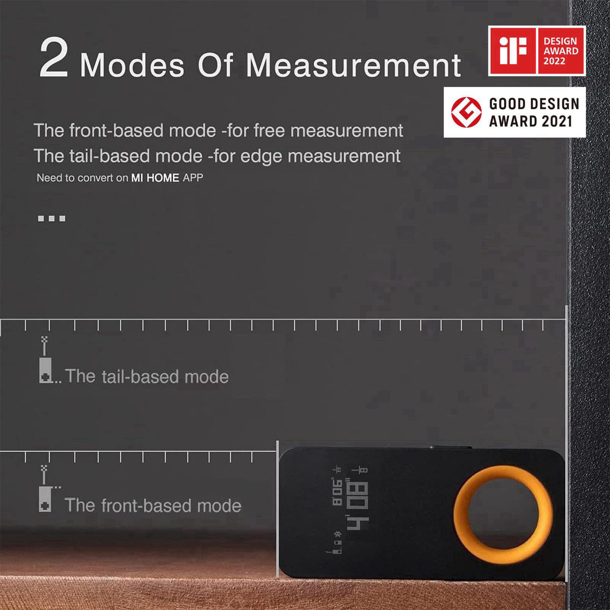 HOTO Pocket-Size Laser Measuring Tool, Gadget Birthday Gift for Men & Women – back view and specifications