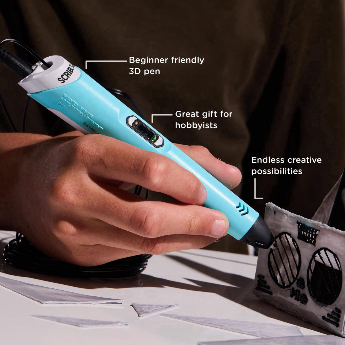 SCRIB3D P1 3D Printing Pen with Display - Includes 3D Pen, 3 Starter Colors of PLA Filament, Stencil Book + Project Guid