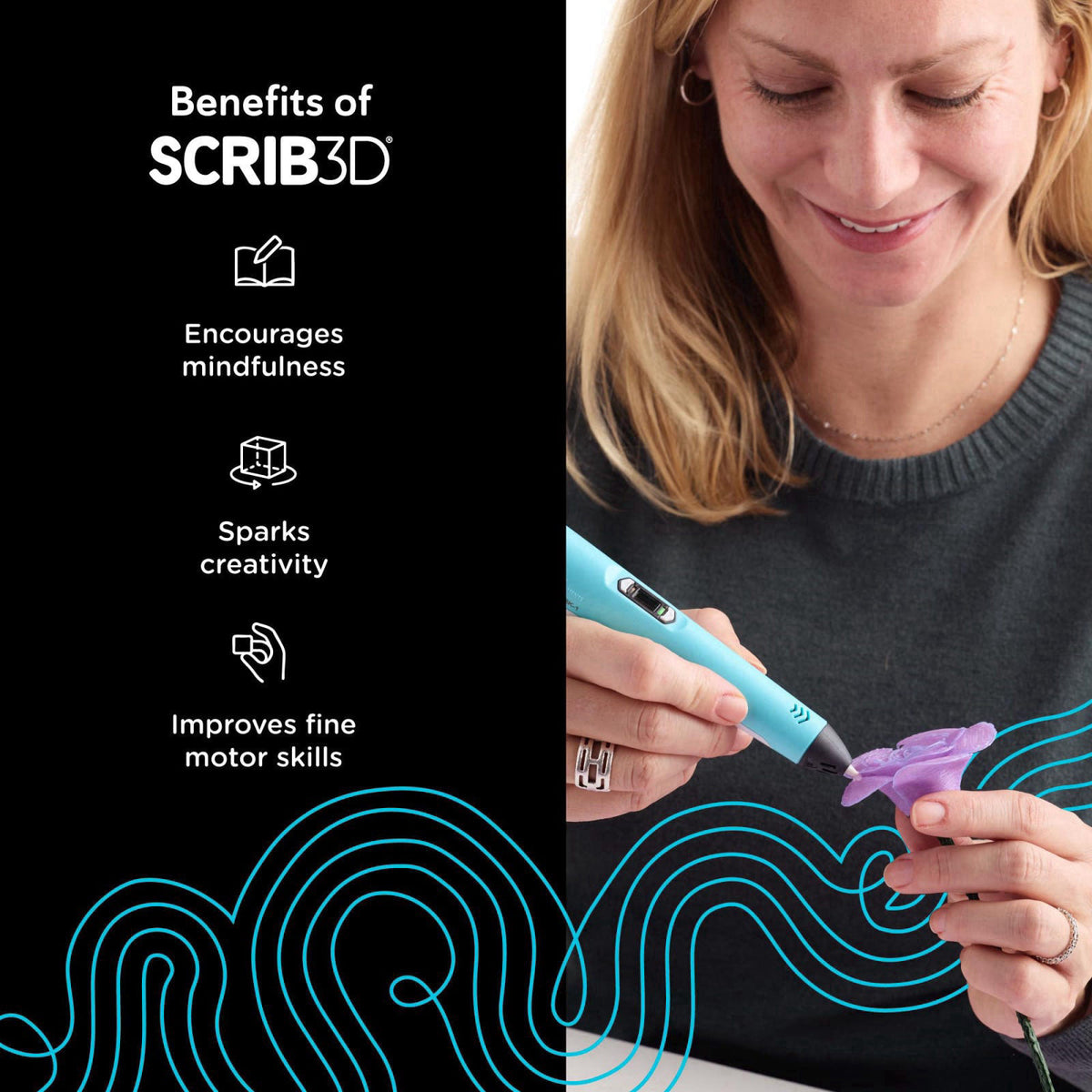 SCRIB3D P1 3D Printing Pen with Display - Includes 3D Pen, 3 Starter Colors of PLA Filament, Stencil Book + Project Guid