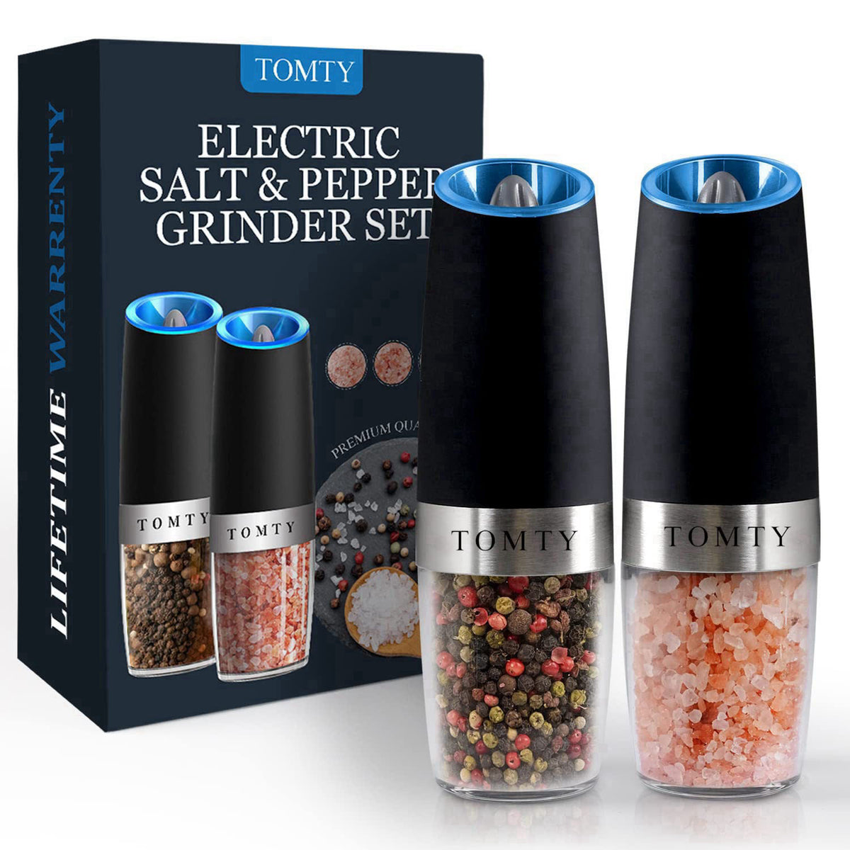 TOMTY Gravity Electric Salt and Pepper Grinder Set White Elephant Gifts for Women Who Have Everything Gifts for Men Chri