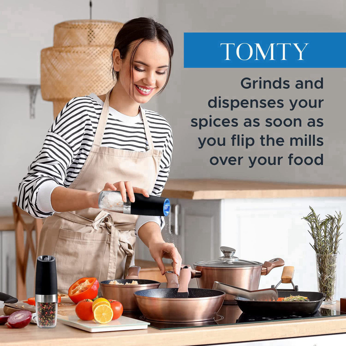 TOMTY Gravity Electric Salt and Pepper Grinder Set White Elephant Gifts for Women Who Have Everything Gifts for Men Chri