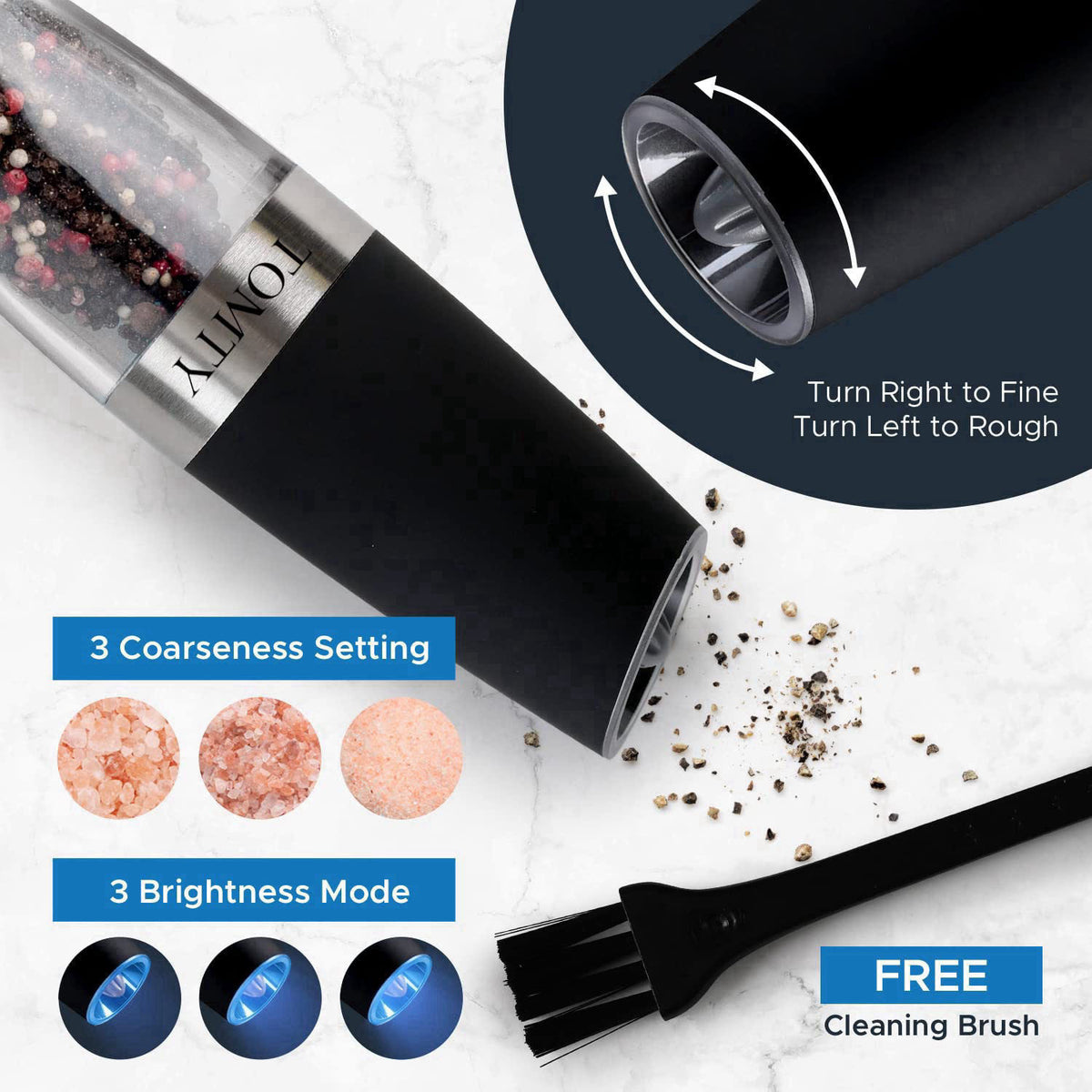 TOMTY Gravity Electric Salt and Pepper Grinder Set White Elephant Gifts for Women Who Have Everything Gifts for Men Chri