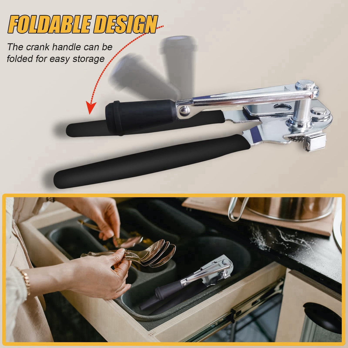 ICEKATI ICEKATl Commercial Can Opener Heavy Duty, Folding Hand Crank for Big Cans – back view and specifications