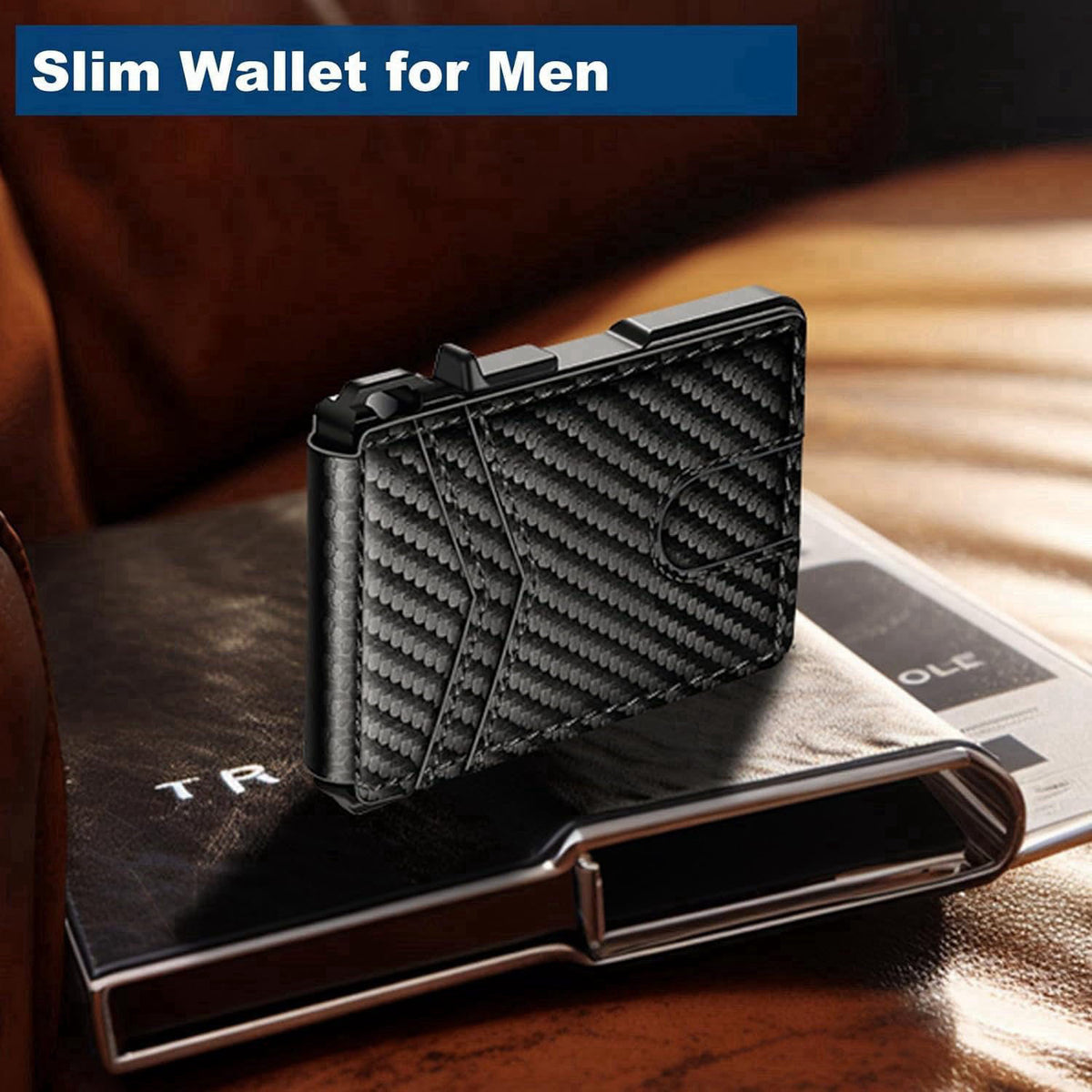 ZALVEX Wallet for Men, Mens Minimalist Wallet 9-13 Cards, Slim Compact RFID Wallet – close-up detail