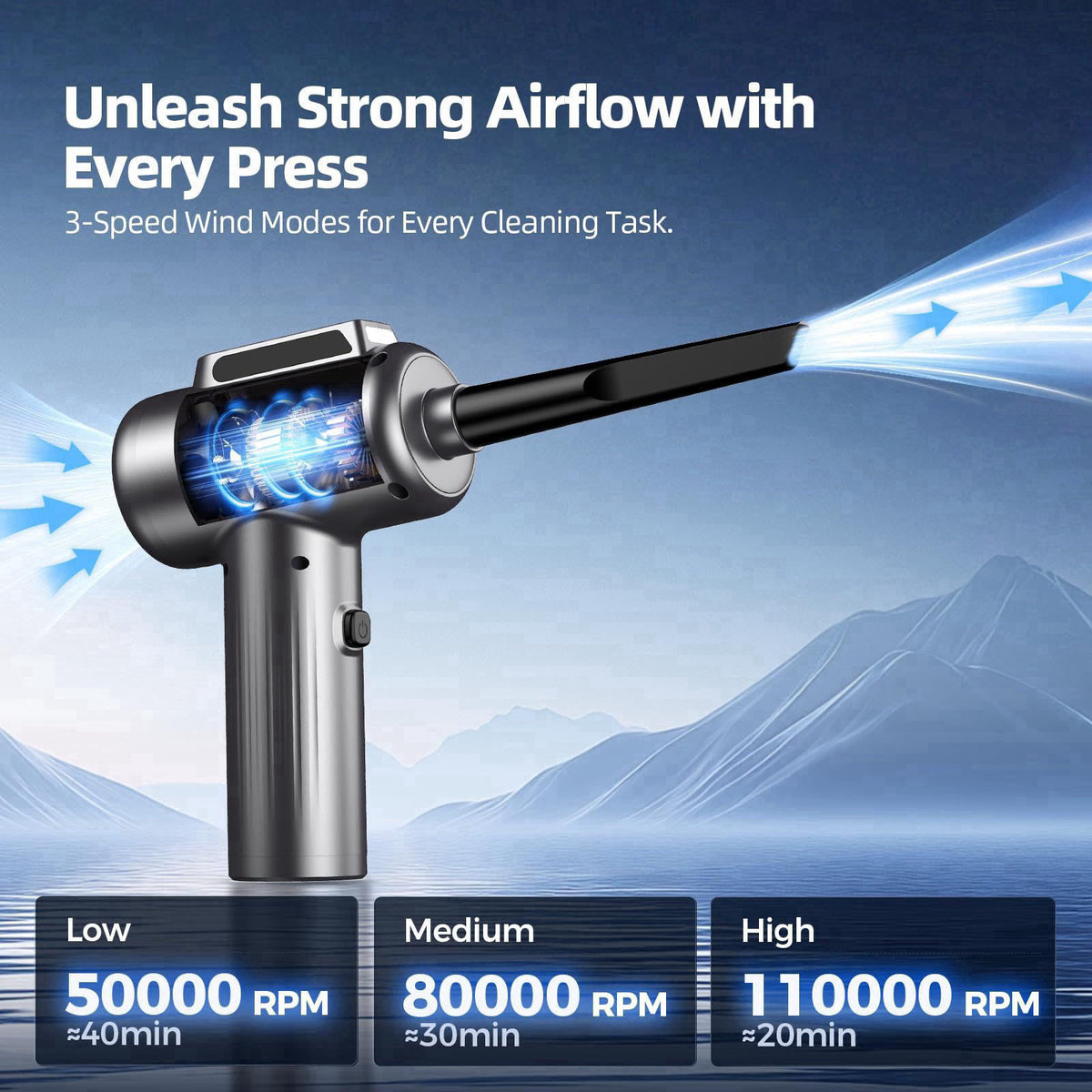 POMELS Compressed Air Duster, Electric Blower for PC, PS5, Car, Keyboard Cleaning – full view