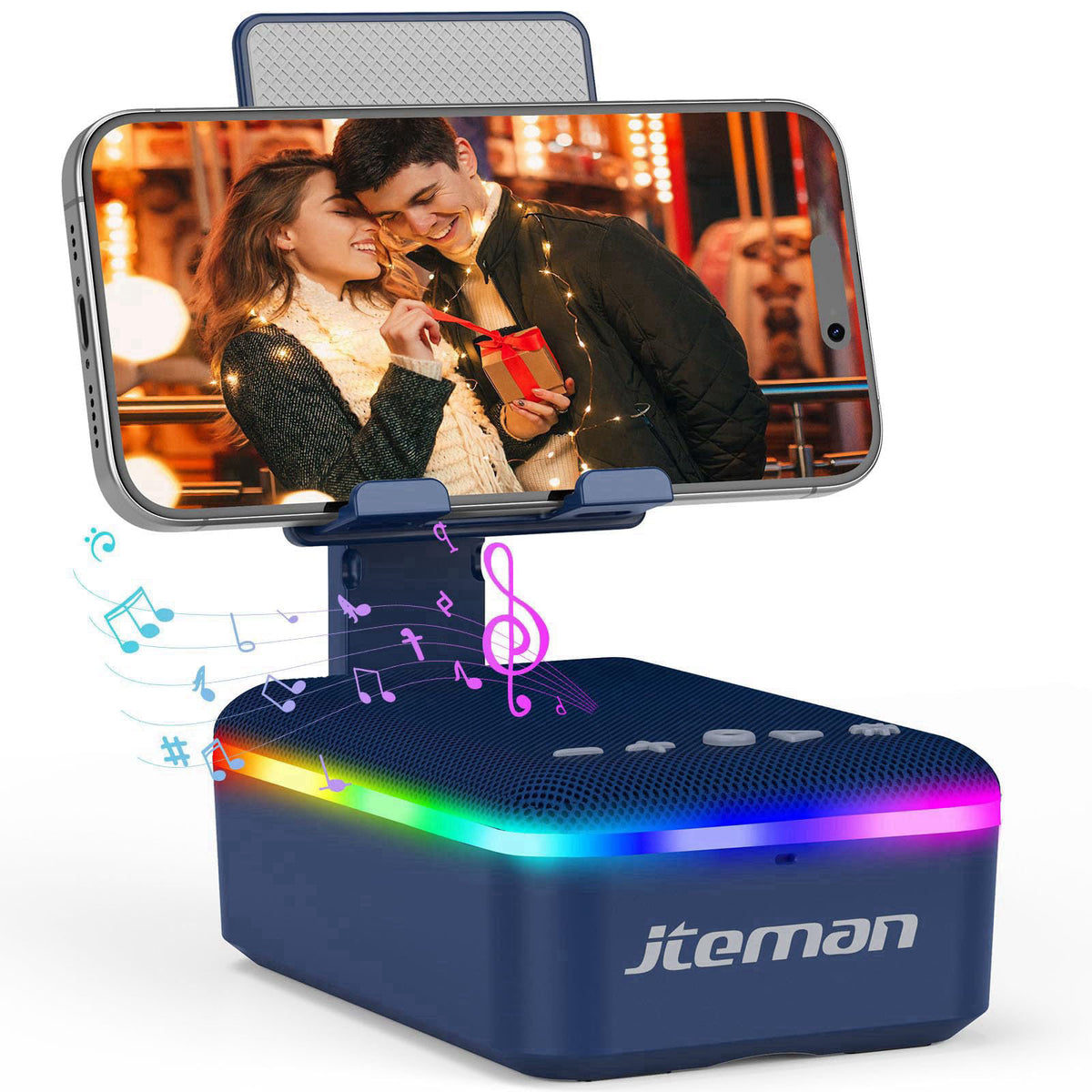 JTEMAN Gifts for Men Women,Cell Phone Stand with Bluetooth Speaker,LED Light,and Lanyard,Cool Tech Gadgets,Unique Birthd