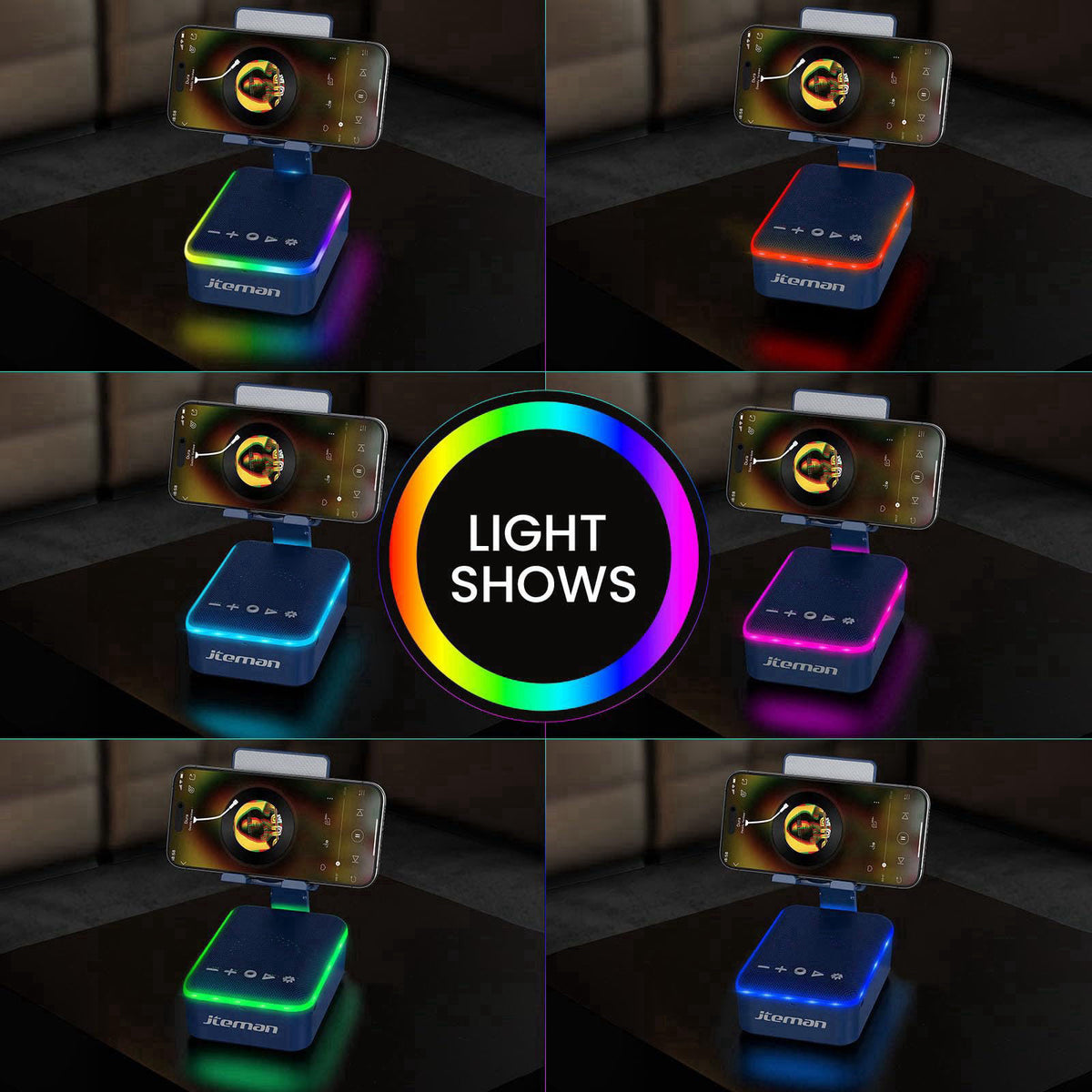 JTEMAN Gifts for Men Women,Cell Phone Stand with Bluetooth Speaker,LED Light,and Lanyard,Cool Tech Gadgets,Unique Birthd