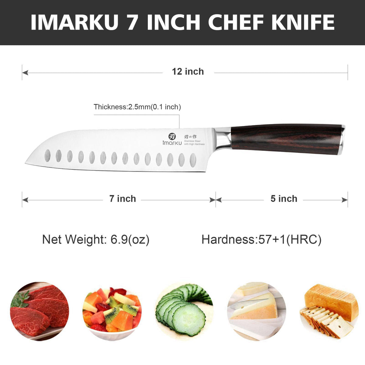 imarku Santoku Knife 7 Inch, Ultra Sharp Japanese Chef Knife-Kitchen Knife – packaging and label