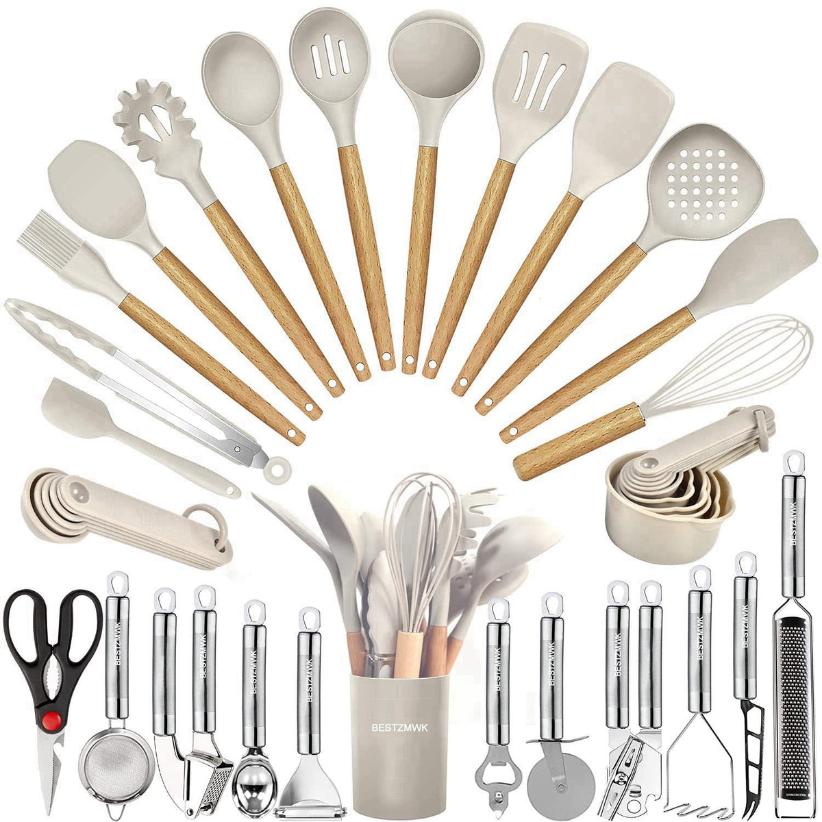 BESTZMWK Kitchen Utensils Set- 35 PCs Cooking Utensils with Grater,Tongs, Spoon Spatula &Turner Made of Heat Resistant F