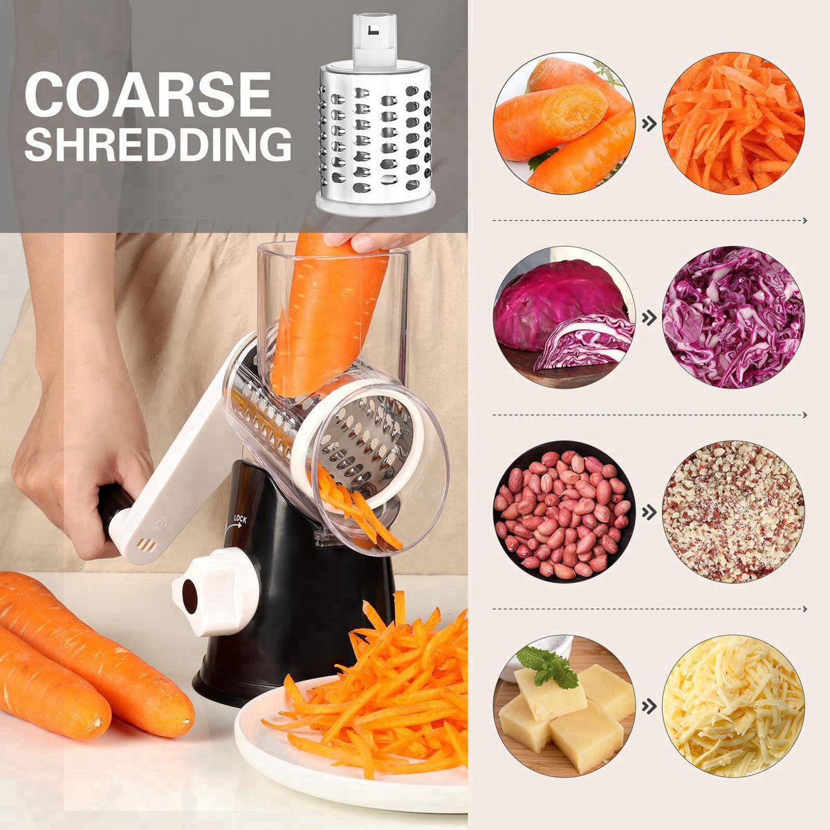 Cambom Rotary Cheese Grater Hand Crank Cheese Shredder, Black – full view