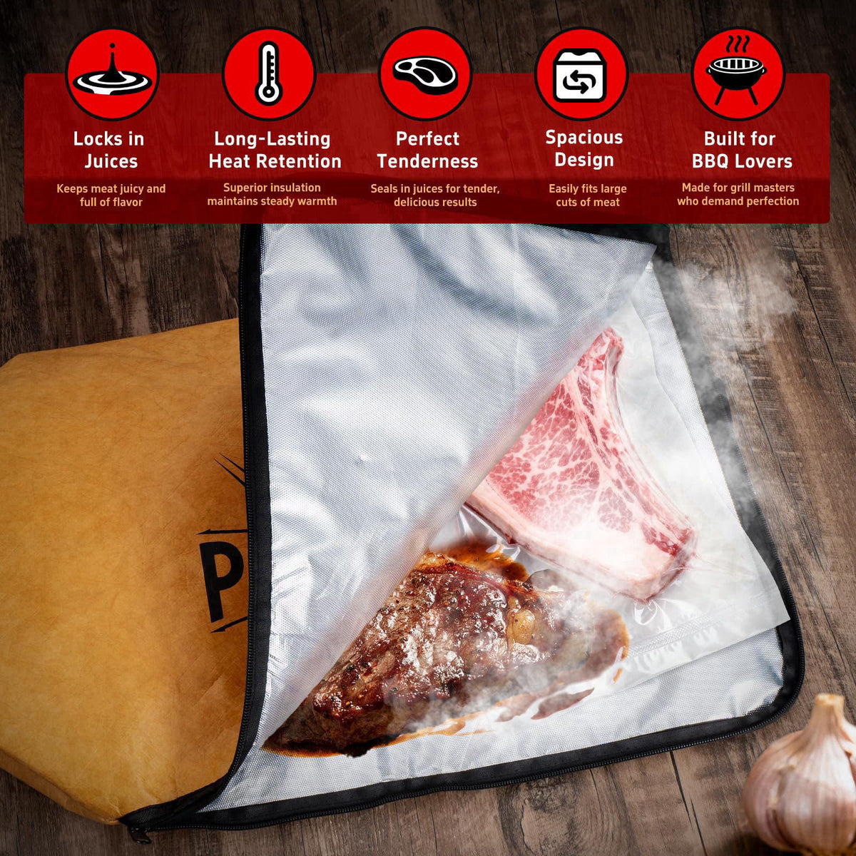 Parlixa BBQ Blanket for Resting Meat - 21" Insulated Meat Resting Bag with Silicone Gloves & Barbecue Paper - 5-Laye