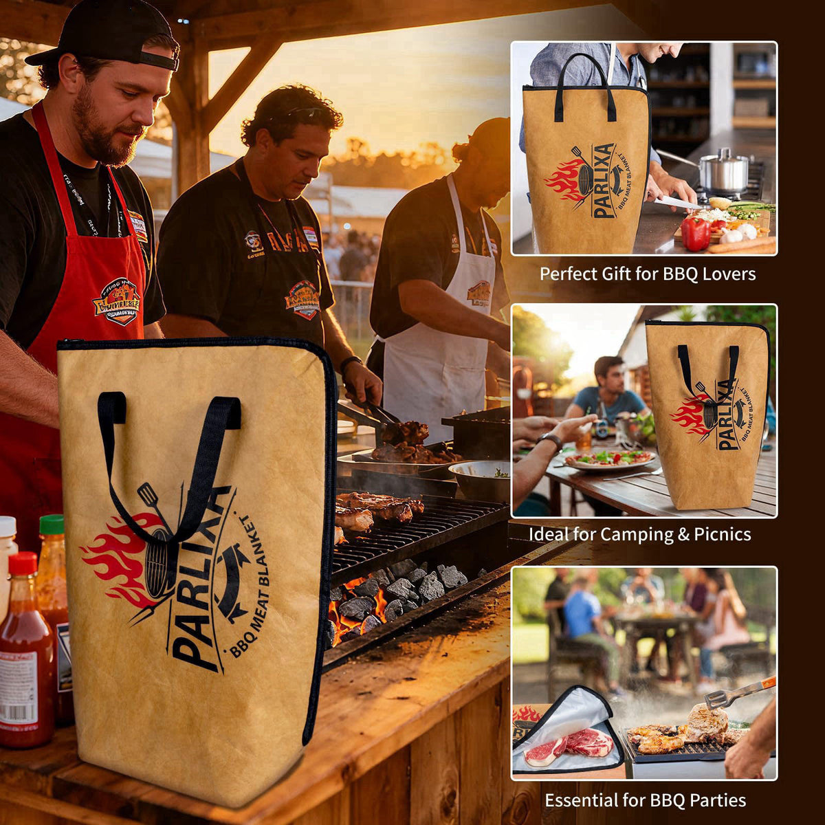 Parlixa BBQ Blanket for Resting Meat - 21" Insulated Meat Resting Bag with Silicone Gloves & Barbecue Paper - 5-Laye