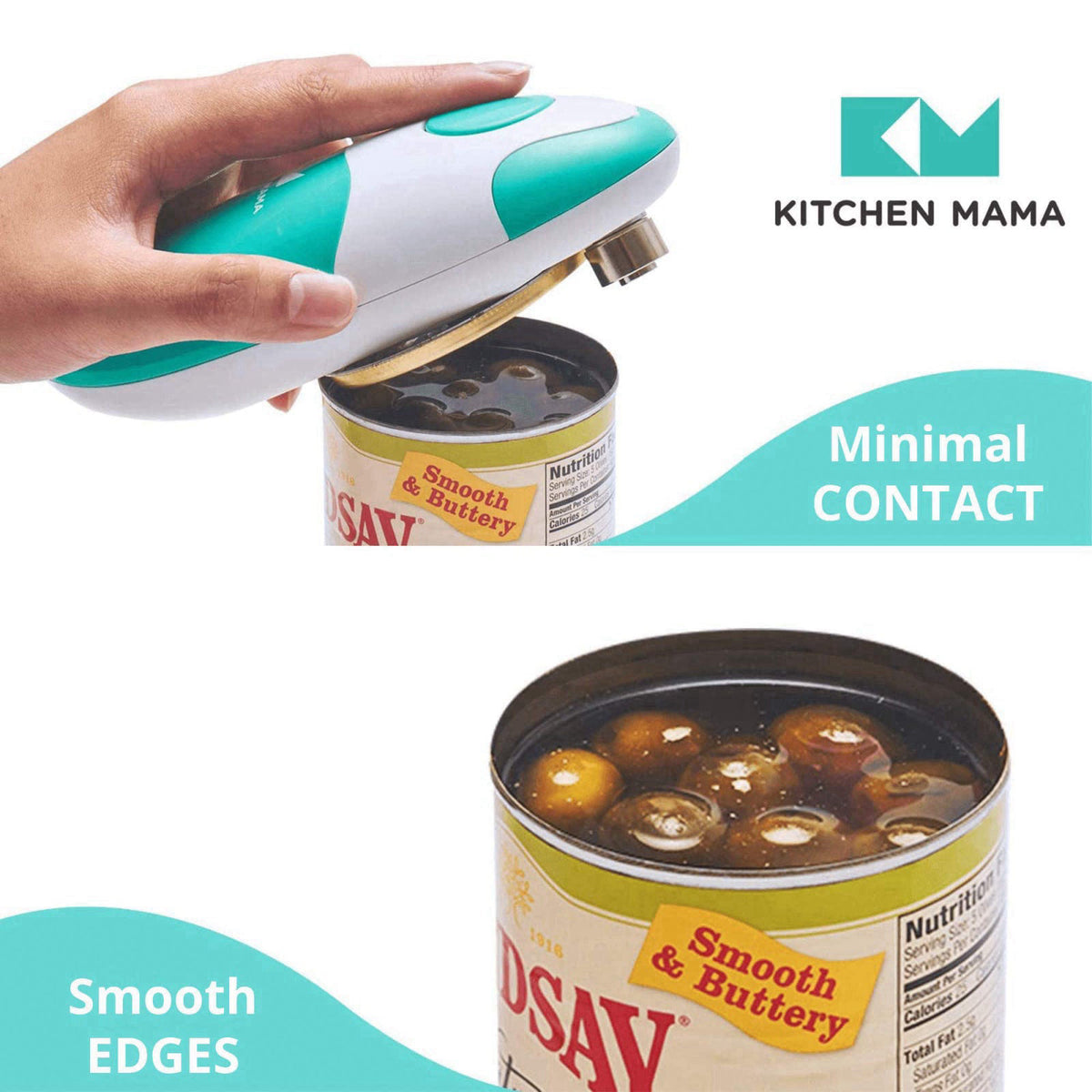 Kitchen Mama Auto Electric Can Opener, Battery Operated, Teal – full view, size Size Normal Size Mini/Light