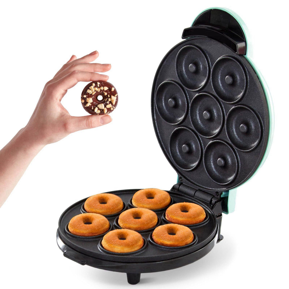 Dash Express Mini Donut Maker, 7 Donuts, Aqua – Aqua, Metal