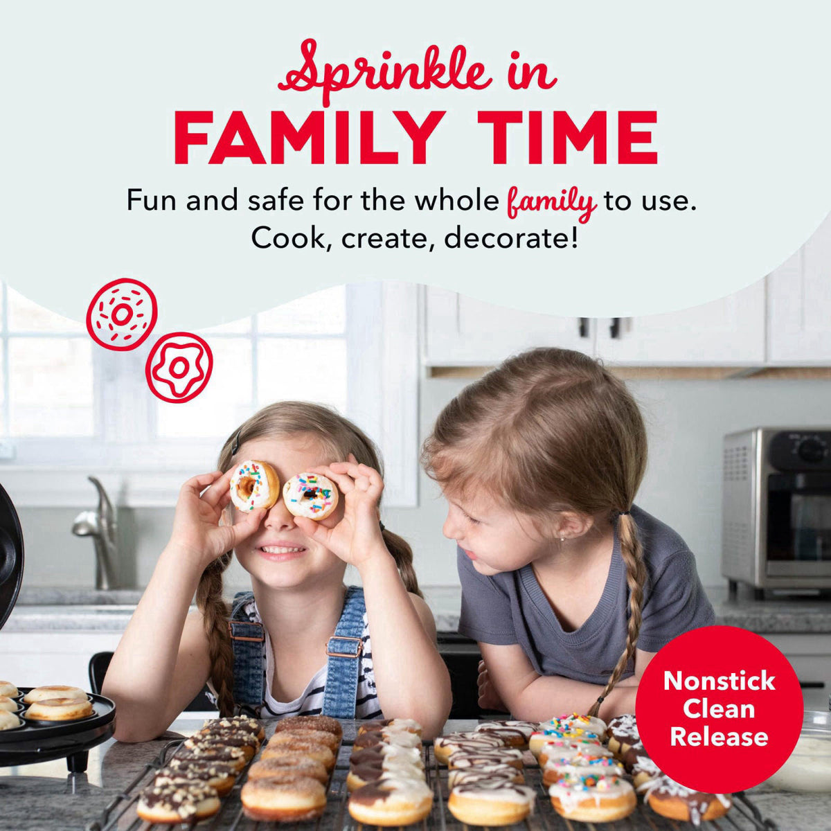 Dash Express Mini Donut Maker, 7 Donuts, Aqua – packaging and label